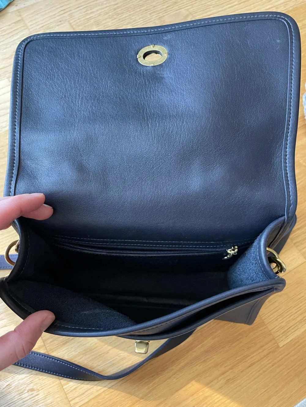 Coach Black Leather Turnlock Shoulder Bag with Gold Hardware